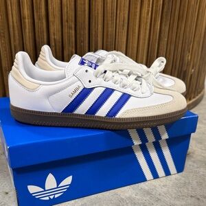 Adidas Samba White with Blue Stripes NWT